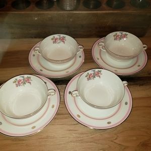 Vtg Pope Gosser Cream Soup & Saucer Set of 4